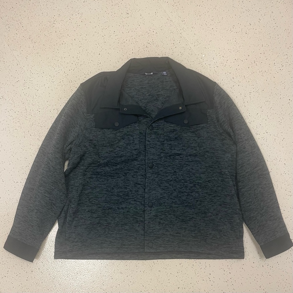 Lands End Sweater Fleece Snap Front Shirt Jacket Shacket Black Gray XXL